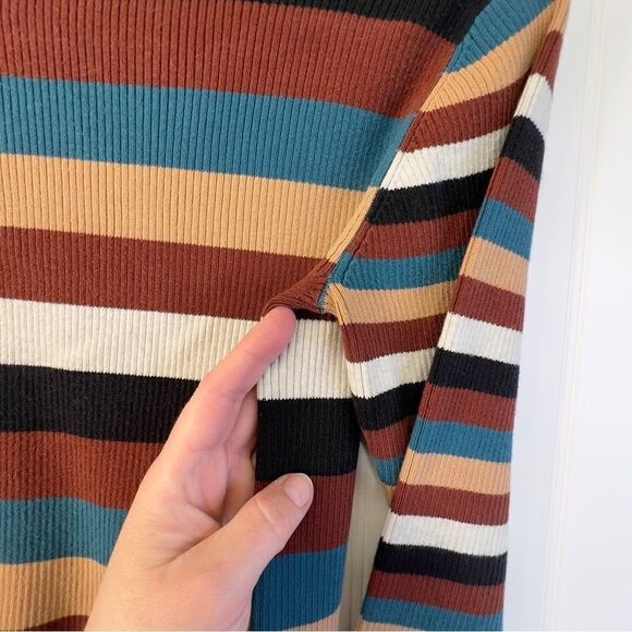 Vintage (r)elativity Striped Turtleneck Sweater Medium Black Rust Beige - Picture 14 of 15